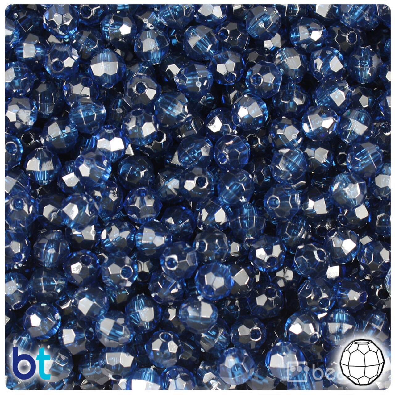 BeadTin Montana Blue Transparent 6mm Faceted Round Plastic Craft Beads (600pcs)